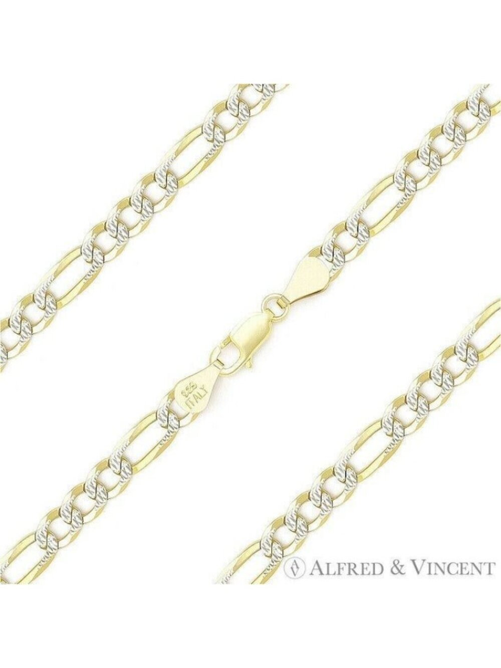 Figaro Pave Link Chain Anklet in 14k Yellow Gold-Plated .925 Sterling Silver- 9"